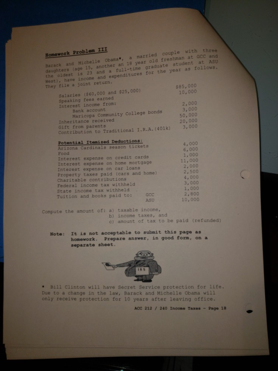 Homework Problem III Barack and Michelle Obama*, a married couple with three daughters (age 15, another an 18 year old freshm