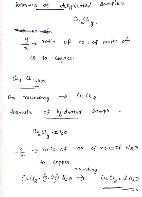 Sample = foRmula of ok bydiated Cu Cl of of moles of ratio no to Сeppes. Ce Younding On 2 of hy dsated Jample fogmula Cu Cl o