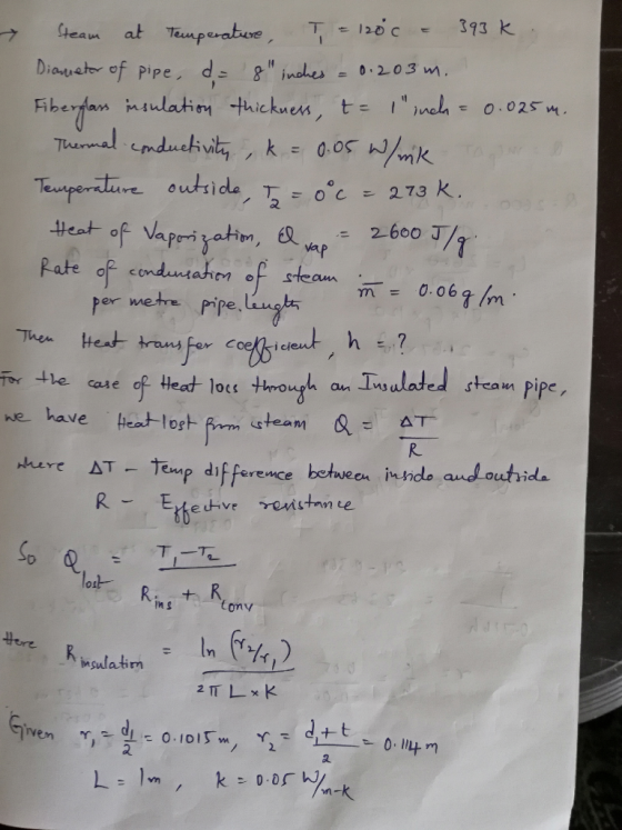 ニ 2-600T, conduuahea of steam m = 0.067/m per mehe pipe pipe,lingh Then Heat trans for coelfsi steam PiPE as e ne have hea-lo