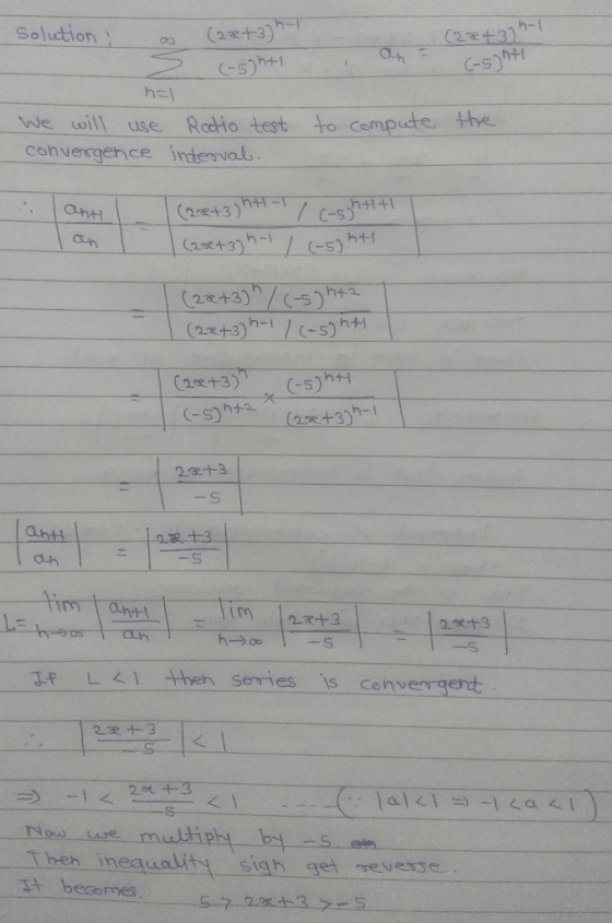 h-1 Soludtion(oe-t3 h+1 C-S) oill use Radtio test to cempute the cohvergence intenval 22+3) oht h +1 nt 2 2.e +3) auh JF L 41