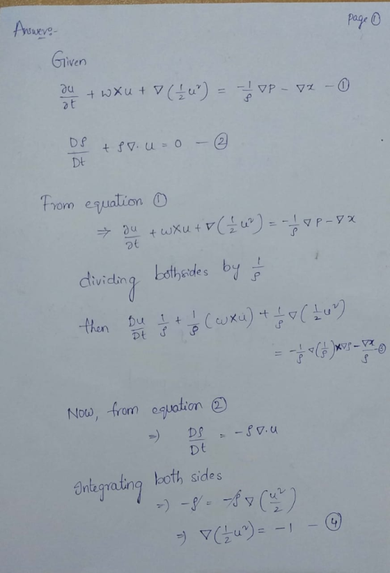 Auweys Page 0 Given LVP-y t D.S 2 DE From equalion (1) +WXut botherdes by dhidiny 1 Cwru) Du then Now, from aguation 2 -V.u D