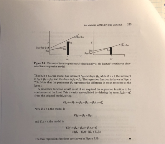 POLYNOMIAL MODELS IN ONE VARIABLE 235 +B11 10 Boo Pol Figure 7.9 Piecewise linear regression: (a) discontinuity at the knot: