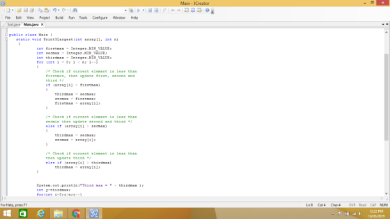 Main - JCreator File Edit View Project Build Run Tools Configure Window Help Sort,jav Main.javaX public class Main ( atatic v
