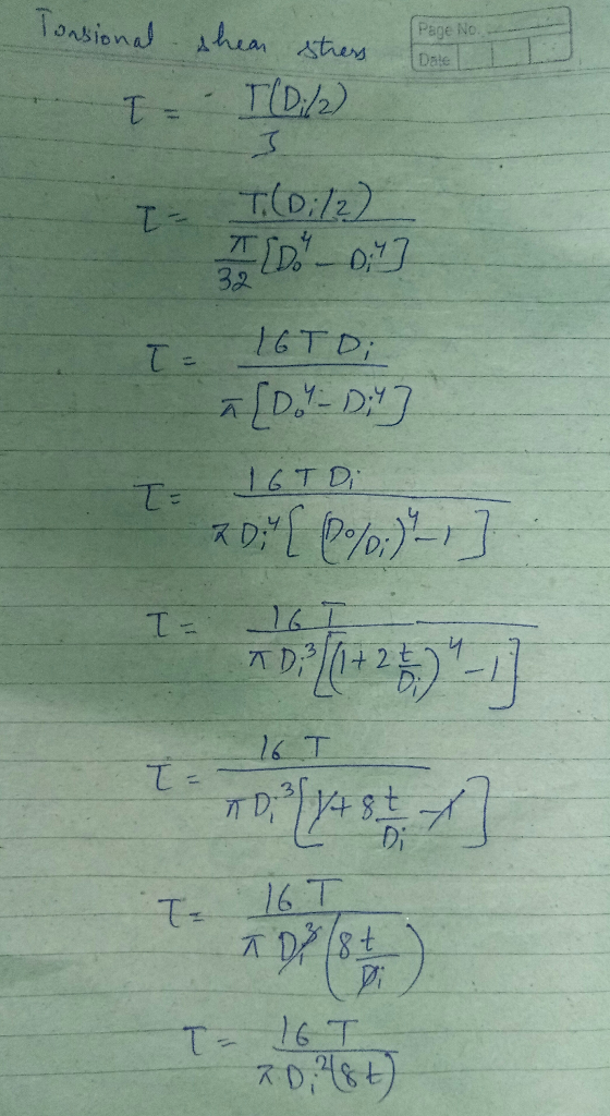 Tonsional hua stus Page No. Date TD/e T = T(D:/22 7T 32 16TD; [D. D 16T D 3 2 T D 16 T T- +8 0 T-16T