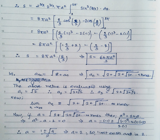 2 23/2 Sin (0/)do a 8 27T -2ces 2 cos 9 2 8ra2 (-2 10 ナ2 11 64ra2 (& S = 8 7 a. 12 1 2+. .-n baes- 2+ 2+ an 2+an anti 2 abore