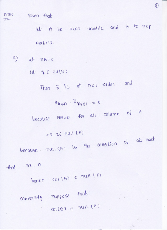 Ansven that let be mxn matix and e nxp let ie col (B Then is of nx ide and because ne e al column of e all Suc h because hui
