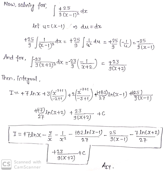 3 (oc- And for, -23 Then, nte y(x-1) -3t1/ 27 2t1 23 g (3c+2) 2t 25_tin(x+2) -g(x-リ -Ki 27 27 +23 +C g(r+2) Scanned with CamS