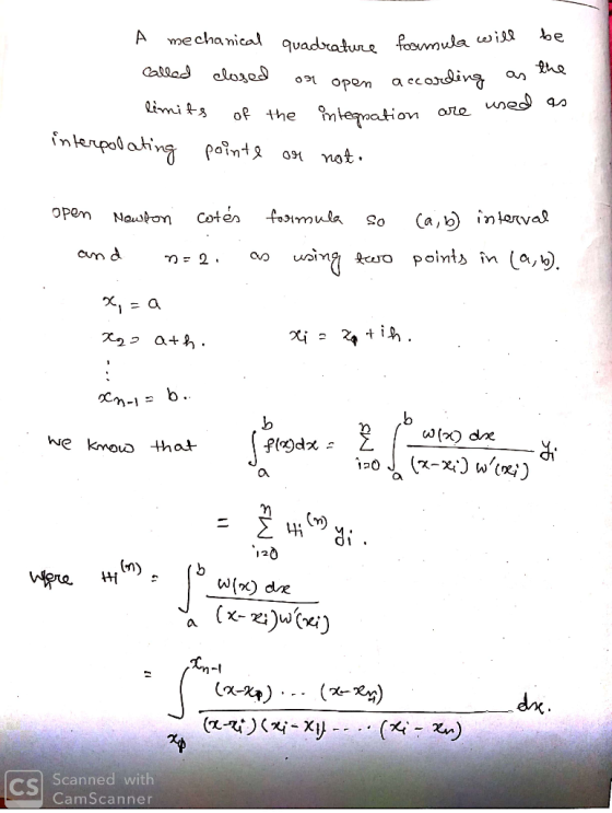 A echanica quadrature foeula wiIA Callad dloses a rcording ed opem Limifs Mteqation inkrpolating pointa not Open Coten fo1mul
