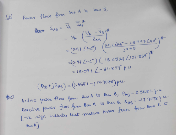 bus B (b) fora frm bus A t Power Vh TAB P SAG VAVB VA ZAB 097 46-1-99742 *- jo.05 = (0.47 L46) -o.17 /46)g. 6504 Z127 231) =