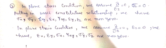 n plane stres Cendtm pultin tn we assu me 0 , E-0 . nsututme velatenship haue baslc ane nem n plane strain Condtn haue, Ez o