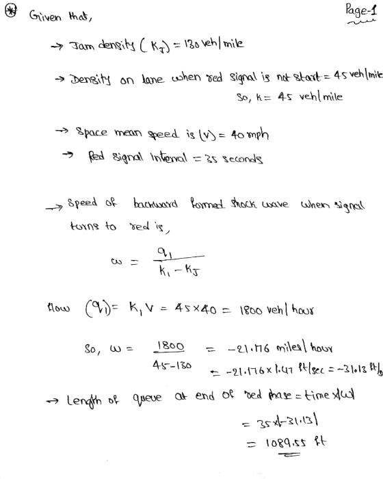 Given hab, age-f -> Dengity on lane Ushen ed signal is not gkat ะ 45 vehlmie So, K= 45 vehl mile → grace mer speed is (v-40 m