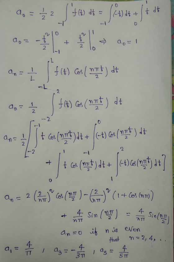= 글2 AP +P (17 + 2 2 -1 ft) Gas dt $2 L 1 an= -2 l + 2 2 2 -2 1 + 2 2 4 Sin () Sta ATT ewen if n s an =o M2, 4, thvat 4 5 TT