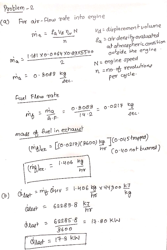 Problem- 2 air- low rare into engine aVa Nplacement volume a -air dengity evaluated aut atmospheric condition oulside the eng