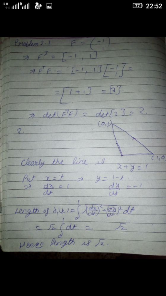 RH 77 22:52 F Perahlem 21 detL2 2. detlFF)- CI,O Dine Clearly the Put dt d2 Length of ALe dt Menee ingts