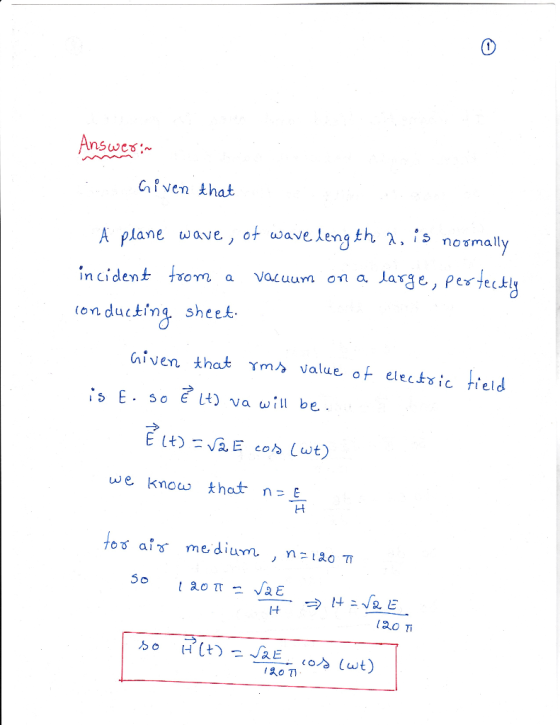 Civen that ot aavelength, λ, is normal! İncident rom a vacuum on alar uum on a large, Petec (on ductinq. sheet Given 大hat Ym