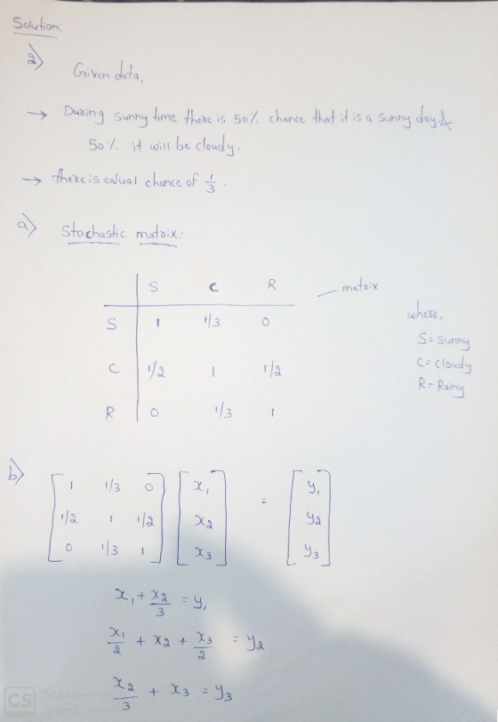 Solurhon Sunhy 4,me thebe is 50% chance that ikis a Sunn day 5obe cloud →-hee is edua l chance of chastic mafsix mataix S3 R-