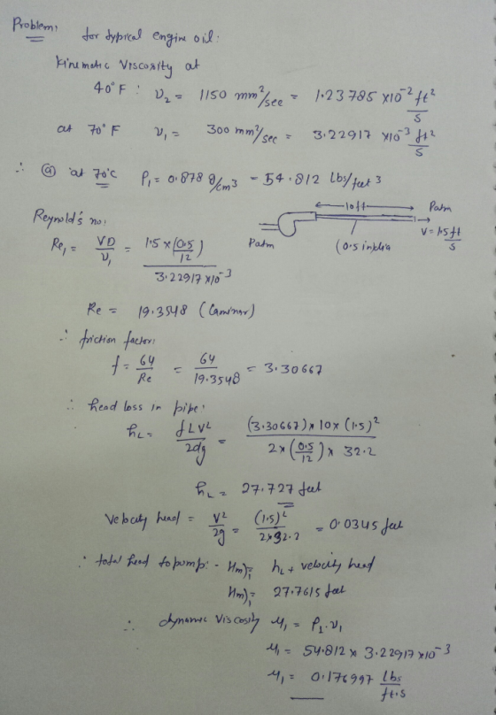 Hnd moh c Viscosity at 4 0 Patm 2. Re19 38y8 (Ca) chn Jackey 3. 30667 Re 19.3548 Read loss in pie el, 27-727 dal 2 922 L Di