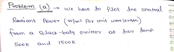 Roblem (a) → we have fo Riot fre spectra diant Pawer (WIm2 Per umit wave lertn m a BSack -boly emitter emp frem 5ook d500K