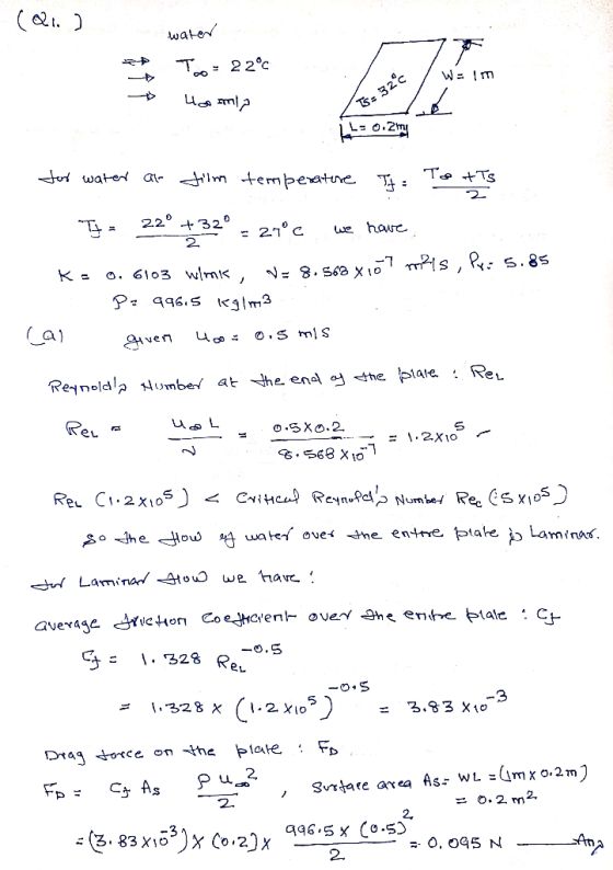 (e21. water 2. Reynold, Nomber, at the end 업<the-afe : ReL ev 10 トtale :Cy -O.5 3 3.83 x1o = 0.2m2. 2,