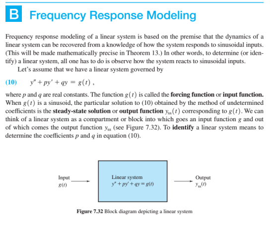 B Frequency Response Modeling Frequency response modeling of a linear system is based on the premise that the dynamics of a l