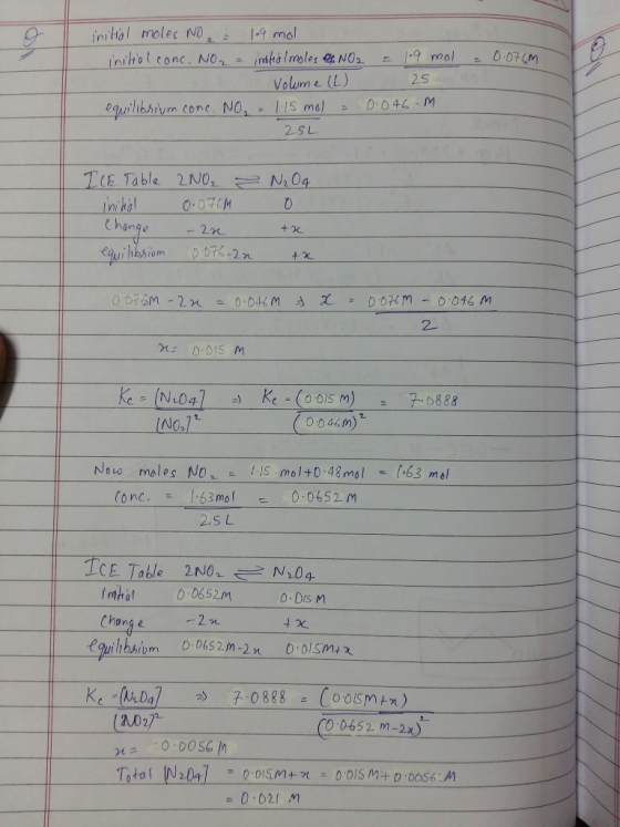 NOmol iniHal moles N 2.S Volume (L) 2.5 L TE Table 2NO,N04 0.07M hange 2 2- .(0.015 m) 0 046m) cニ[N1.041 =) Kc 7.0888 = 2. No