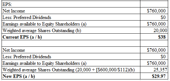 $760,000 Net Income SO Less: Preferred Dividend:s Earnings available to Equity Shareholders (a) 760,000 D0 ( Weighted average