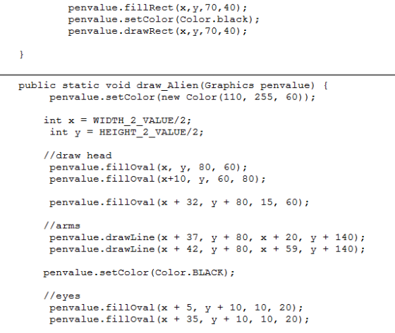 penvalue.fillRect (x, y,70,40) penvalue.setColor (Color.black); penvalue.drawRect (x, y, 70,40); public static void draw_Alie