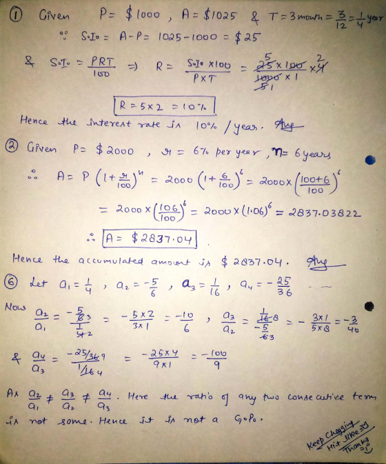2 5 X T Hence the Interest Yate JA 10% /yeas, 2000(loof = aooox(1-06)6=AB37-D 3822. oey = aooox(1、06f = 2837.03822 外w -- $ a