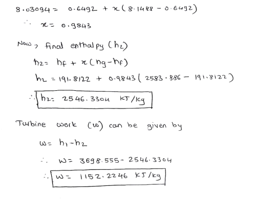 Anl enthal py Chu) Torbine orkC can be Biven by W- 3698.555-254 33y 152 22 46 j/c9