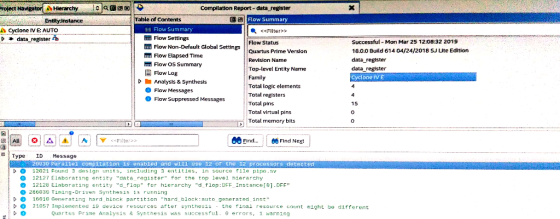 n Report data register Flow Summary Entityinstance of Contents Cyclone Ⅳ E: AUTO data_ register Flow Summary Flow Settings Fl