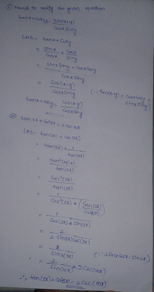 ⓥNeed to veiba the given of uction Lani+coty.gioc4y) Gosx sinu Cosa Sto CosxSin sinxS tanx Cos- tanai) tan (sx) tan(s) : 2 2