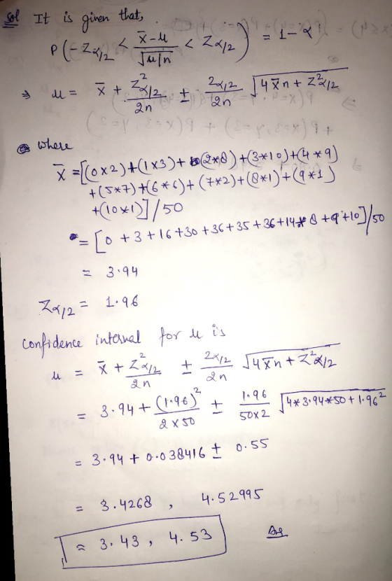씌 It is given that, X -lu u in 2 - う乢=+ an = 3,94 スY2-1, 96 2 XtZg/1, ±ーイ(L.JYFr +マス12- an 394+1)+1.90 = 3.74+0.0 384,6 ± o.