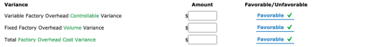 Variance Variable Factory Overhead Controllable Variance Fixed Factory Overhead Volume Variance Total Factory Overhead Cost V