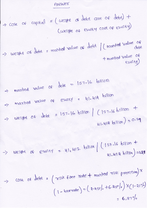 ANSWer debt dee capital wesght of Cost Of Of Cost euirey) weight of eruity cost af debt manket Value of debt dett ( maiked Va