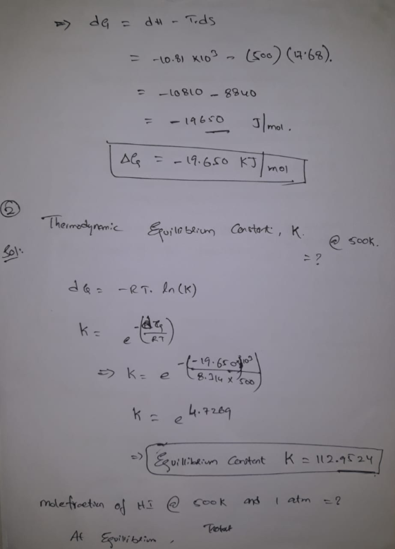 de SPL (Soa) (a-68) L0.8) KIOS I19650 ACG -9.650 KJ mol Theumedyremc Surle Borunn Constat, K dA -RT. ln (K) e 19.65 8.J14 x5