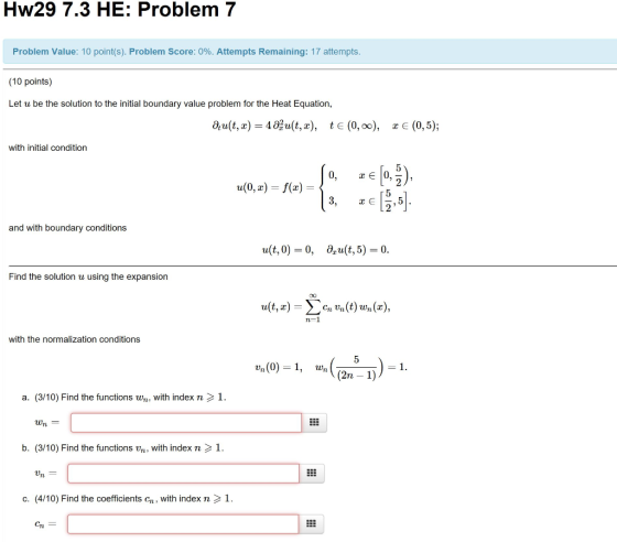 Hw29 7.3 HE: Problem 7 Problem Value: 10 point(s). Problem Score: 0%. Attempts Remaining: 17 attempts (10 points) Let u be th