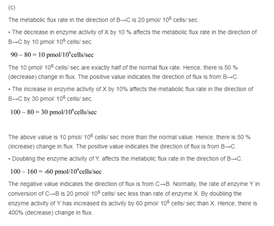 The metabolic flux rate in the direction of B C is 20 pmol/ 106 cells/ sec. The decrease in enzyme activity of X by 10 % affe
