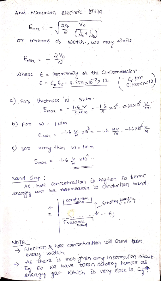 Andl Maximum electric breld MOL て( 0% MJ n. 5 匕max Bano Gap conduction vala.nce R an NOTE evary width As thoz? not given any