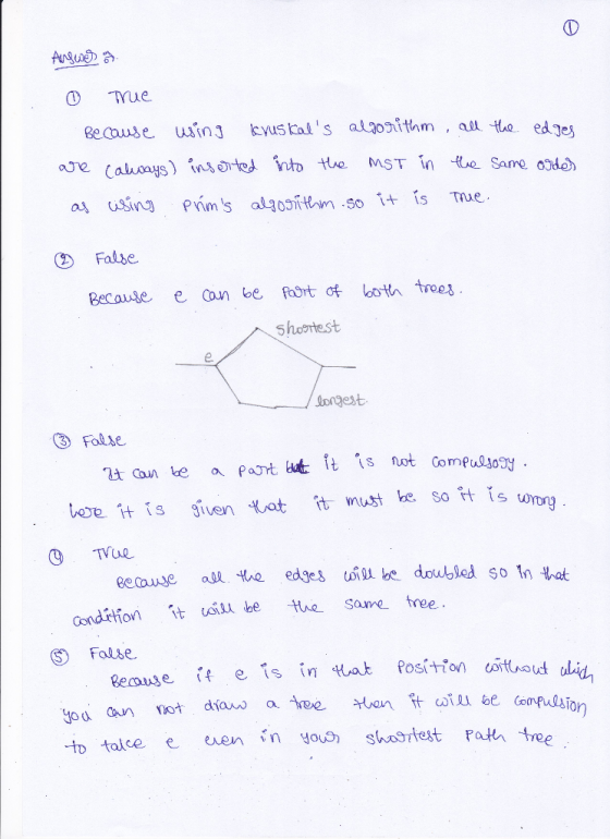 d) True 3es ② False Because e con be foort of oot troez shostest longest oe it is given atitmust be so t is w S urong eecauve