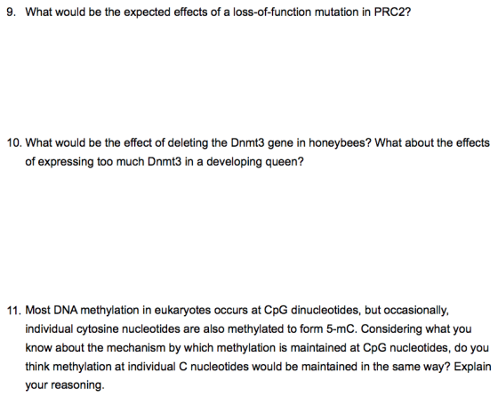 9. What would be the expected effects of a loss-of-function mutation in PRC2? 10. What would be the effect of deleting the Dn
