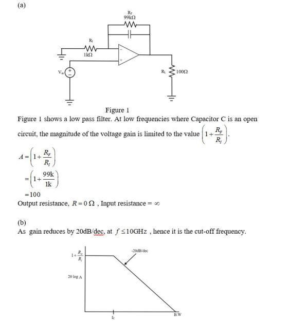 (a) RF 99kn R lkn RL 1002 Va Figure 1 Figure 1 shows a low pass filter. At low frequencies where Capacitor C is an open circu