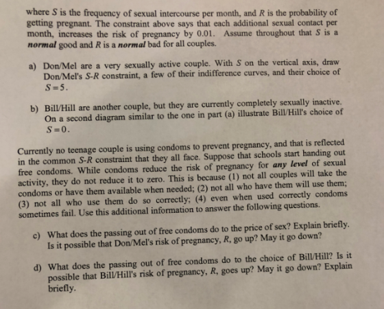 where S is the frequency of sexual intercourse per month, and R is the probability of getting pregnant. The constraint above