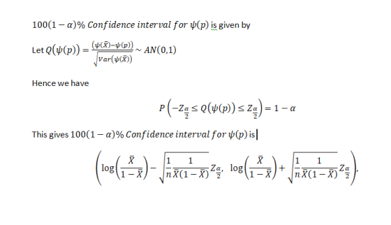 100(1-a)% Confidence interval for ψ(p) is given by LetQ(p(p)- (AN(0.1) var(U(X)) Hence we have This gives 100(1-α) % Confiden
