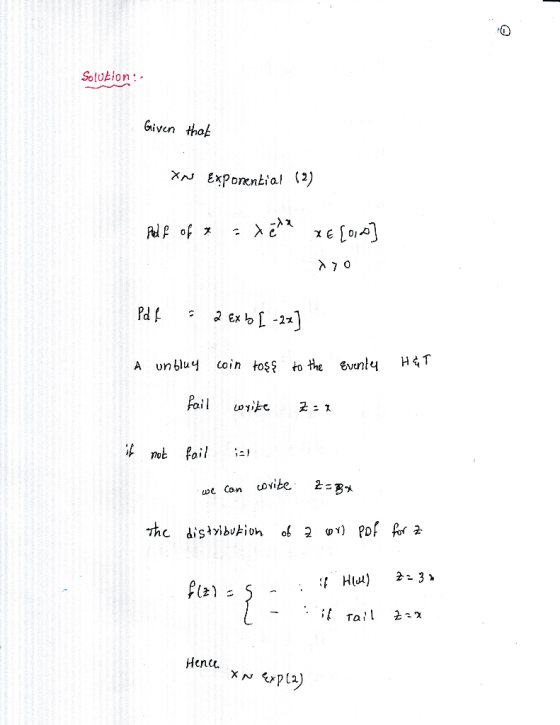 0 Solukion: Given thak Xu Exponential (2) pot fail ; rail 고:1 Hene
