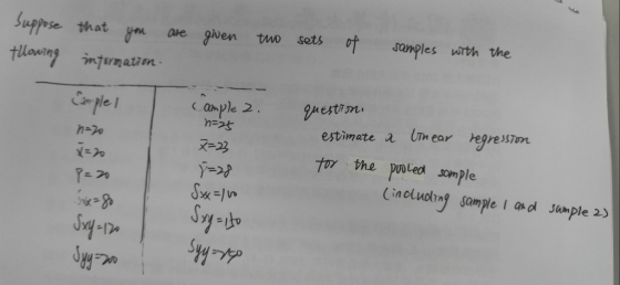Supprse tilowng that y of given are Sets intermation Can ple guestrm estimate a m ear egressTon ample hニラオ 2. ヌー23 Tor the po
