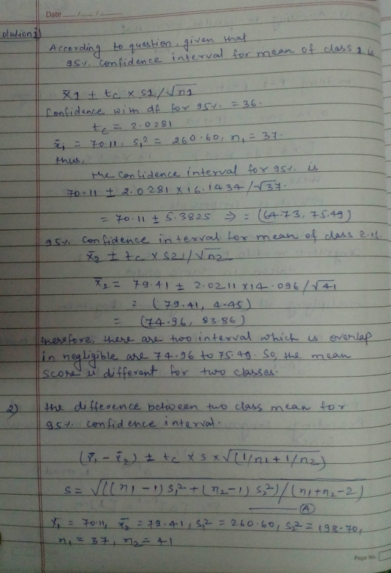 Date __ /--/ luion1 St.. Confiden ce nterved for mean of cl 2-0221 con Lidence intexval tor ast i 2 8 44 34 dence intesrod t