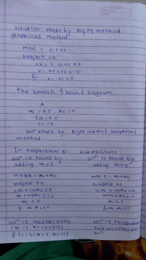 B RAMESH) PAGE NO DATE 30lution atepa by Big m metbad roethad goophical Maxz XItx2 Bubject to +24×2く10 XI The braoch &houad d