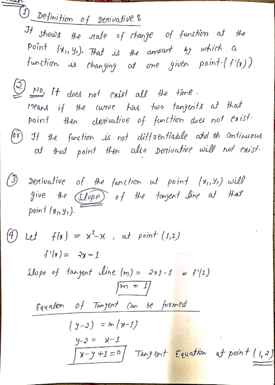 Definition of Derivdive% J7 it does not exis-| all He time poini t/en ceniutive of functiom dee not txisf (x,%) wil0 Derival