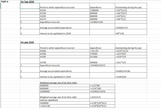 PART A For Year 2018 Expenditure 1180000 Period in which expenditure Incurred 43101 Outstanding during the year +D3 * 12/ 12