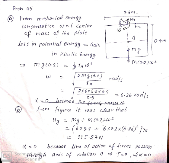 Drob o5 0.6m From mechani cal energy Ny Conseruation wrt center of the plate 0-4m loss in potentral energy Gain in Kinetic En